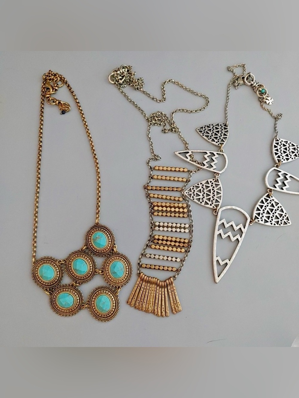 Lot 3 Lucky Brand Necklaces Silver Gold Tone Mixed Metals Blue Southwestern